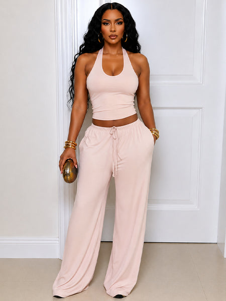 Solid Tank Top & Wide-Leg Pants Set