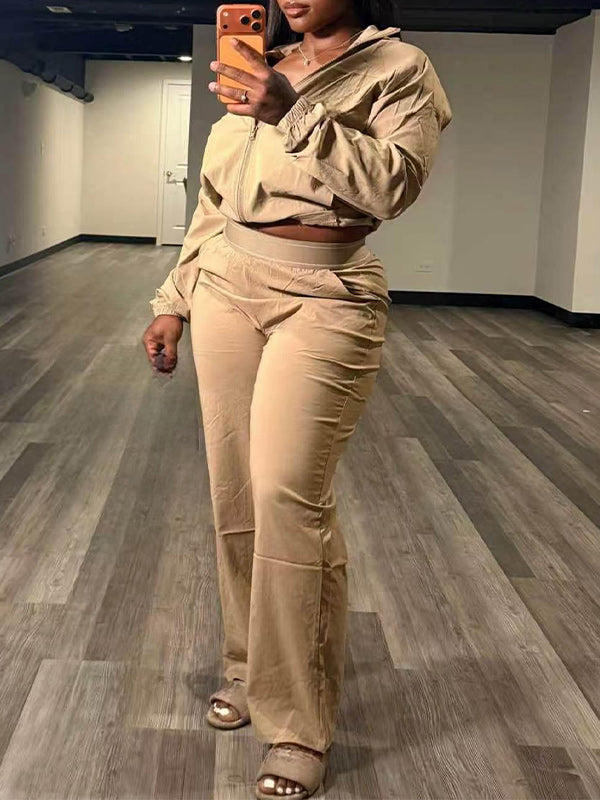 Solid Collared Top & Pants Set