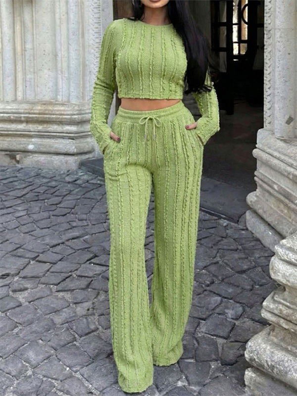 Solid Crop Top & Pants Set