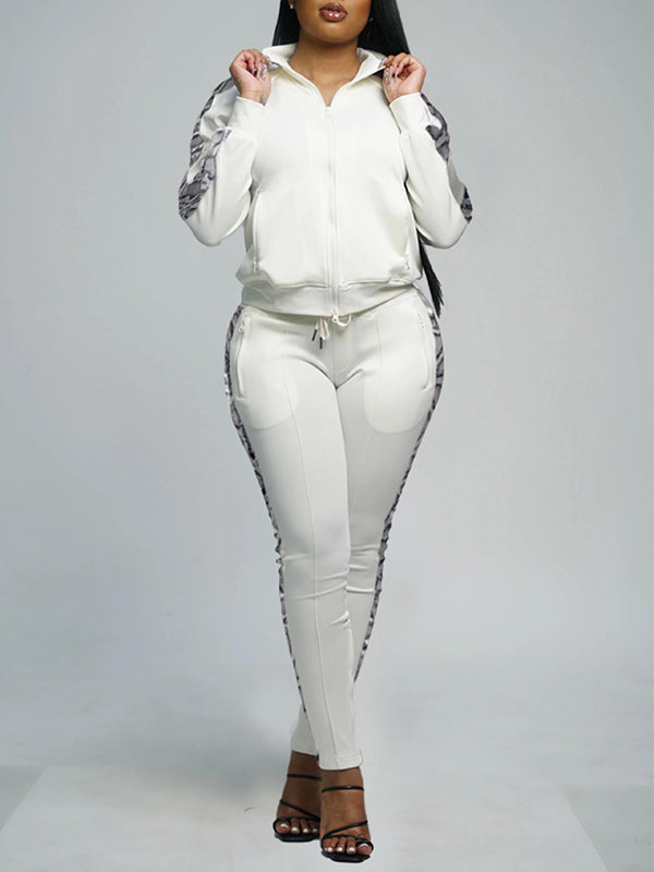 Snake-Print Paneled Top & Drawstring Pants Set