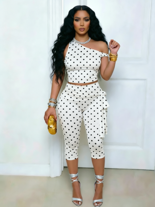 Dot Boat-Neck Top & Capri Pants Set