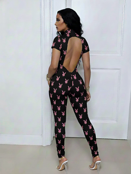 Printed Open-Back Jumpsuit
