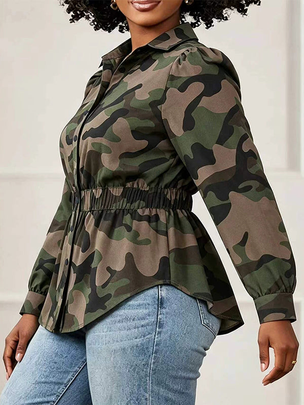 Camo Print Elastic Waist Shirt