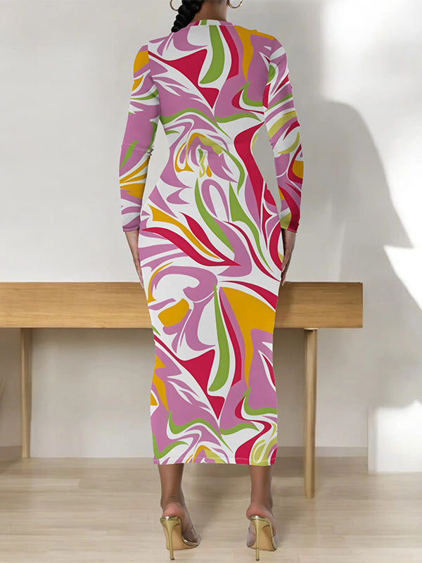 Printed Round-Neck Maxi Dress