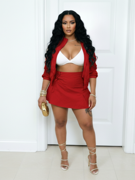 Zip-Front Jacket & Skirt Set