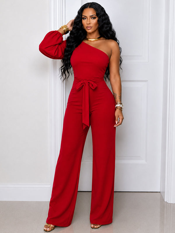 Solid Boat-Neck Tied Jumpsuit