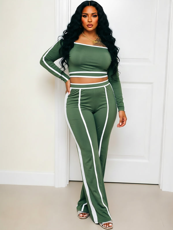 Piping Off-Shoulder Top & Pants Set