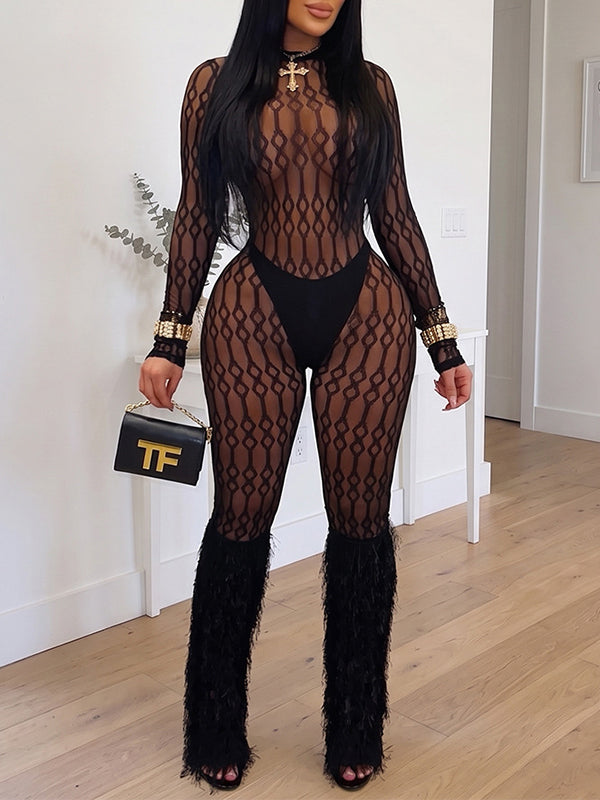 Mesh Fringe Jumpsuit