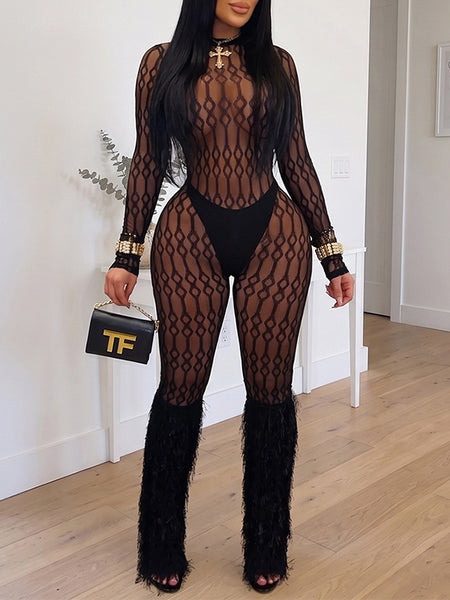Diamond Mesh Fishnet Jumpsuit