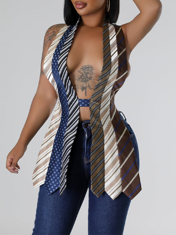 Stripe  V-Neck Backless Vest Top