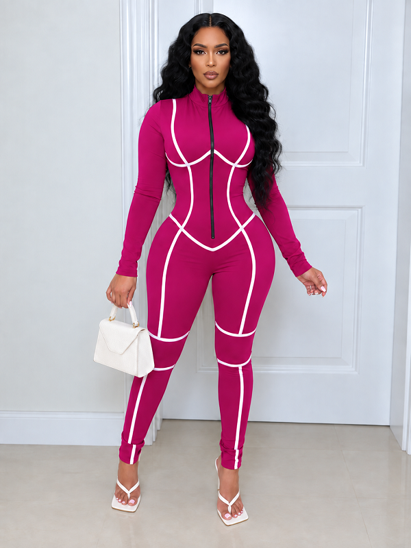 Stripe Zip-Front Jumpsuit