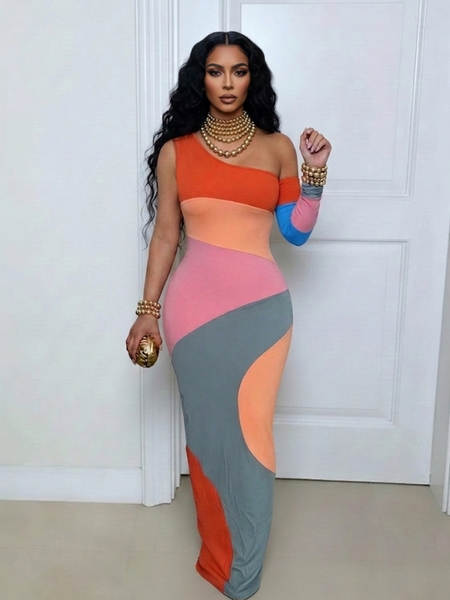 Colorblock Boat-Neck Maxi Dress