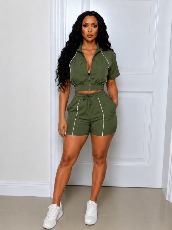 Stripe Zip Top & Shorts Set