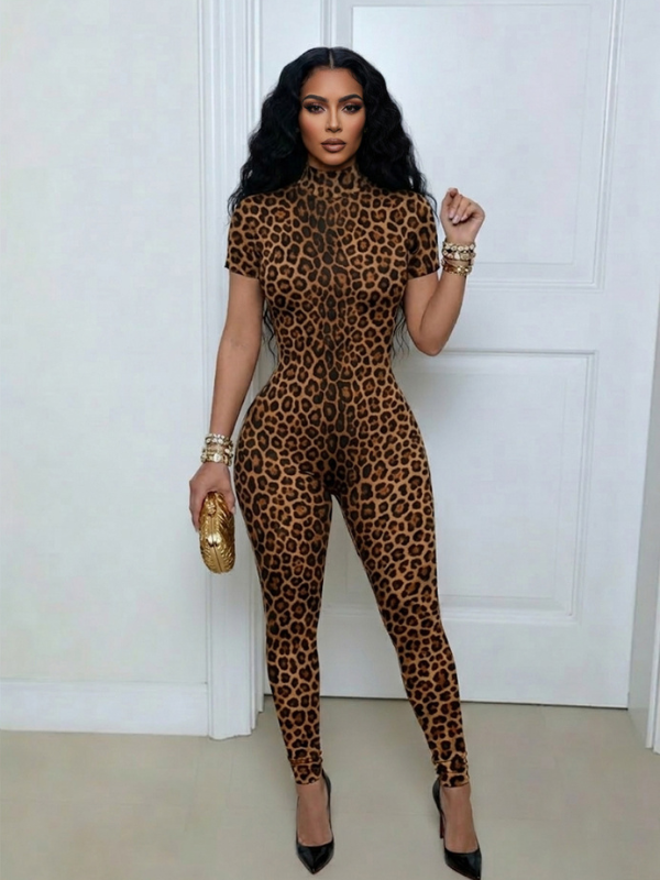 Leopard Print Open-Back Jumpsuit