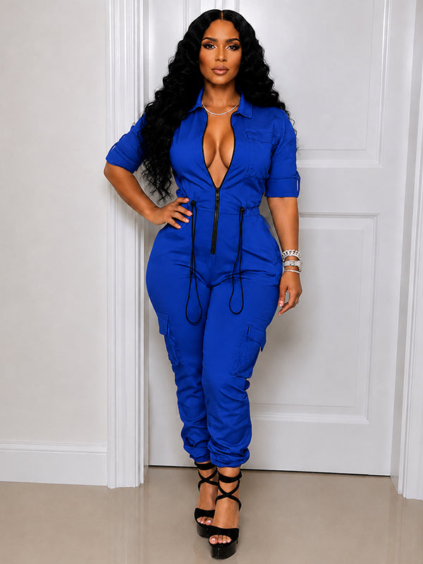 Zip-Front Cargo Jumpsuit