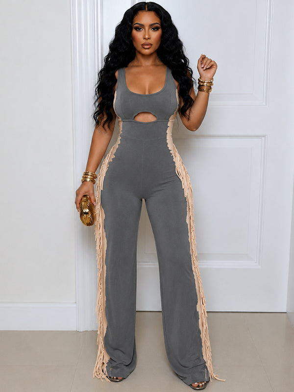 Fringe Combo Sleeveless Jumpsuit