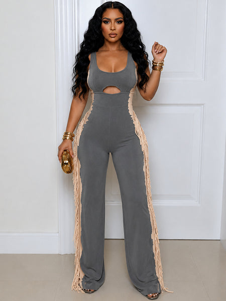 Fringe Combo Sleeveless Jumpsuit