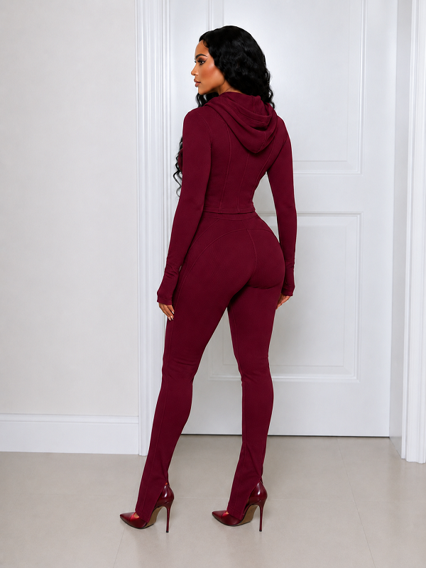 Zip-Front Hoodie & Slit Pants Set