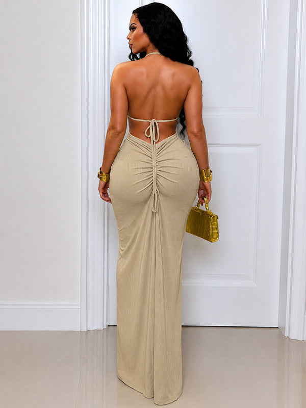 Halter Cutout Slit Dress
