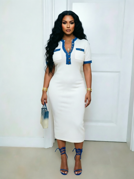 Denim-Combo Button-Front Dress