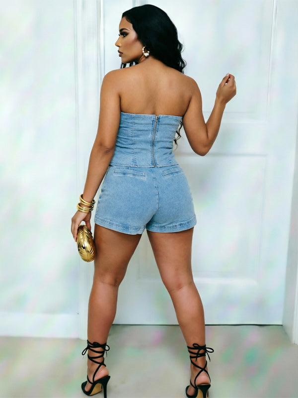 Denim Tube Top & Shorts Set