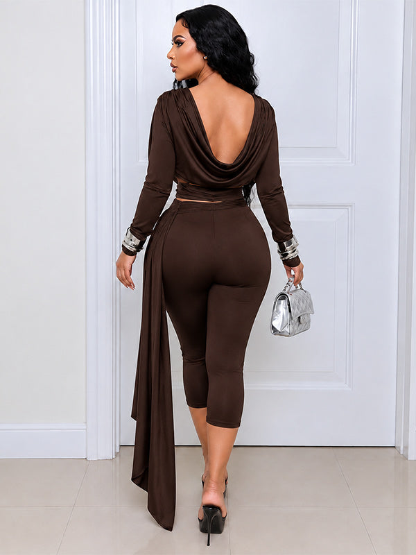 Boat-Neck Top & Draped Capri Pants Set