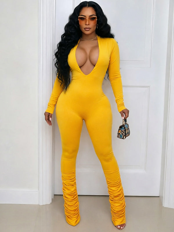 Solid V-Neck Jumpsuit