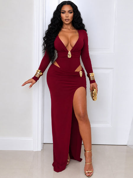 V-Neck Cutout Slit Dress