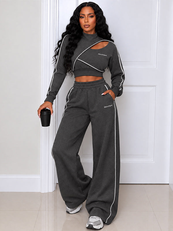 Side-Stripe Cutout Sweatshirt & Pants Set
