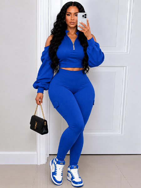 Cold-Shoulder Zip Top & Cargo Pants set
