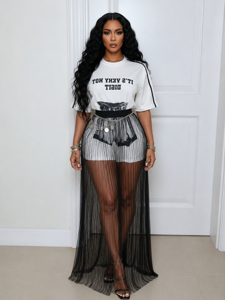 Printed Tee & Sheer Skirt Set