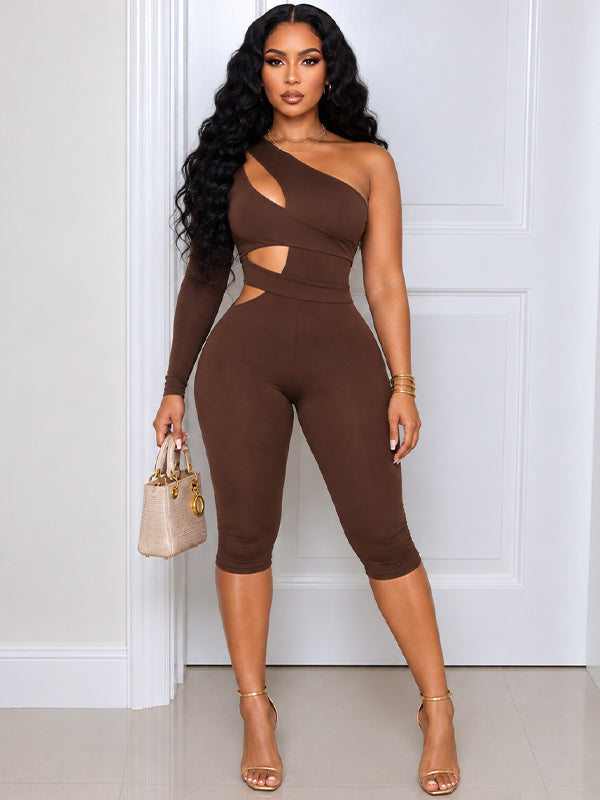 One-Shoulder Cutout Capri Jumpsuit