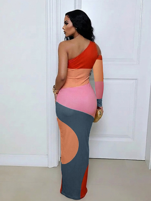 Colorblock Boat-Neck Maxi Dress