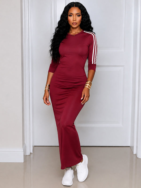Stripe-Sleeve Maxi Dress