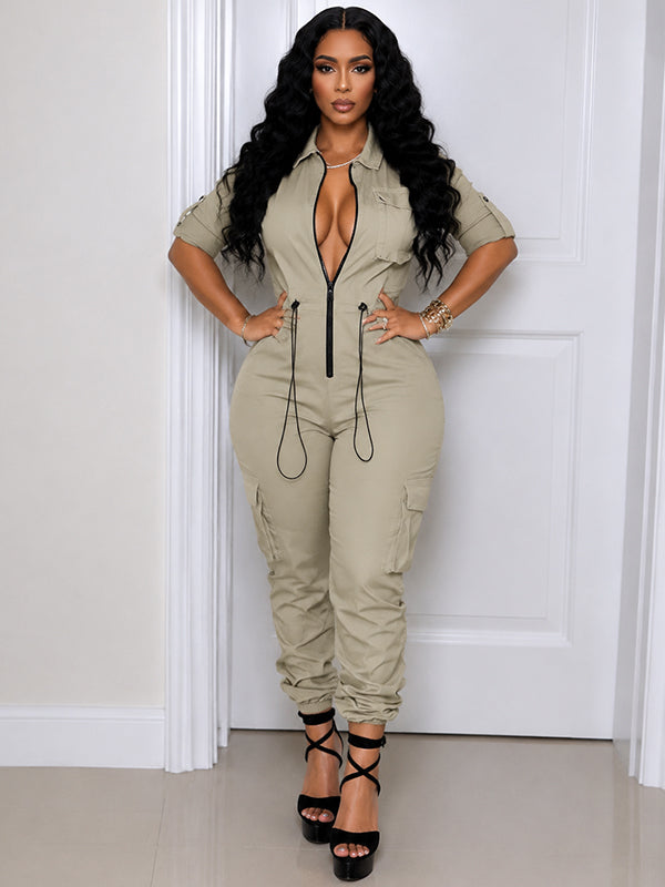 Zip-Front Cargo Jumpsuit