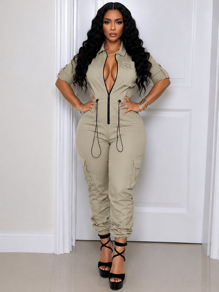 Zip-Front Cargo Jumpsuit