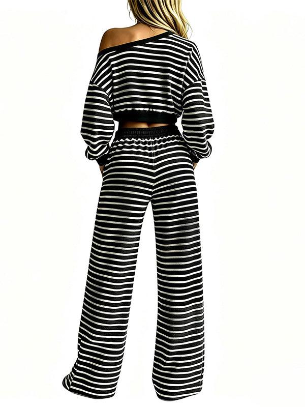 Striped Boat-Neck Cropped Top & Pants Set