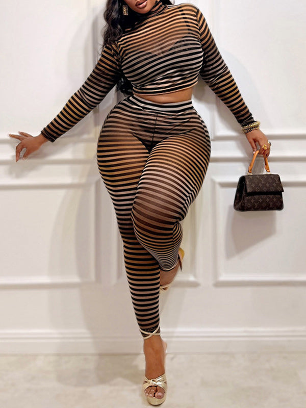 Stripe Sheer Tee & Pants Set