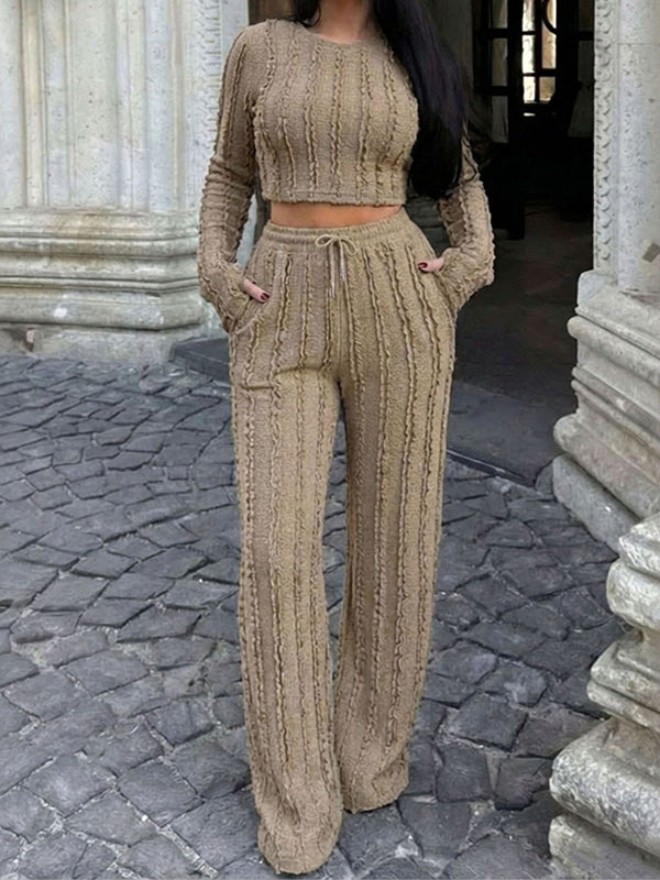 Solid Crop Top & Pants Set