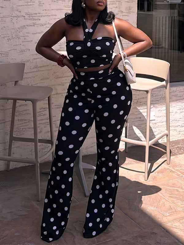Polka Dot Halter Tank & Flared Pants Set