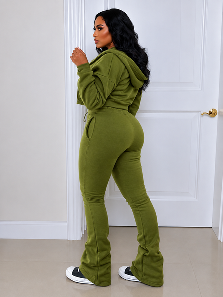Solid Zip-Front Hoodie & Pants Set