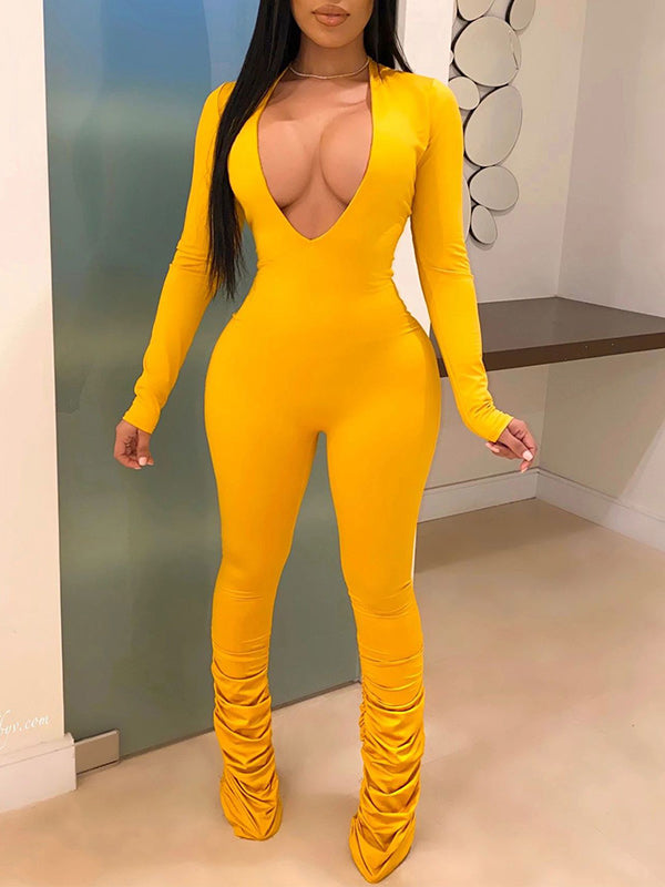 Solid V-Neck Jumpsuit