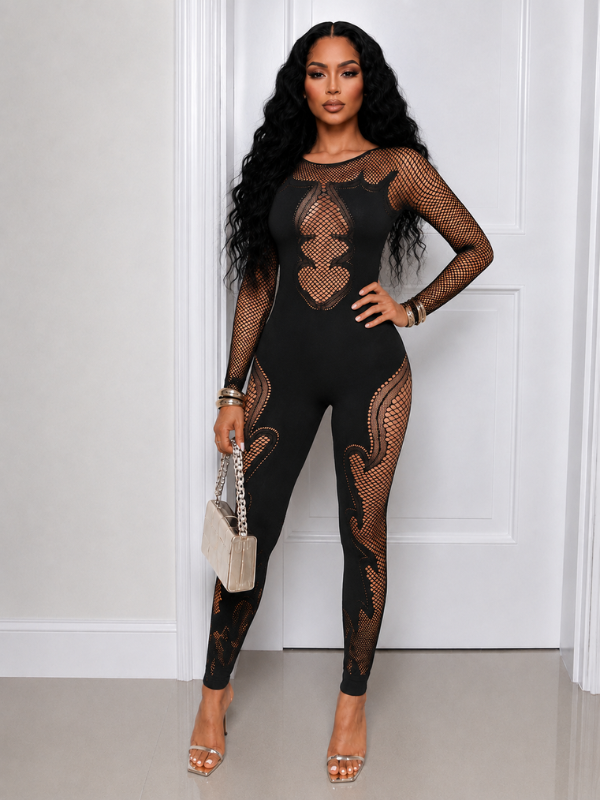 Mesh Combo Skinny Jumpsuit