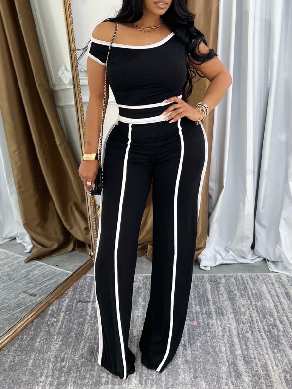 Morchique Piping Off-Shoulder  Short Top & Pants Set