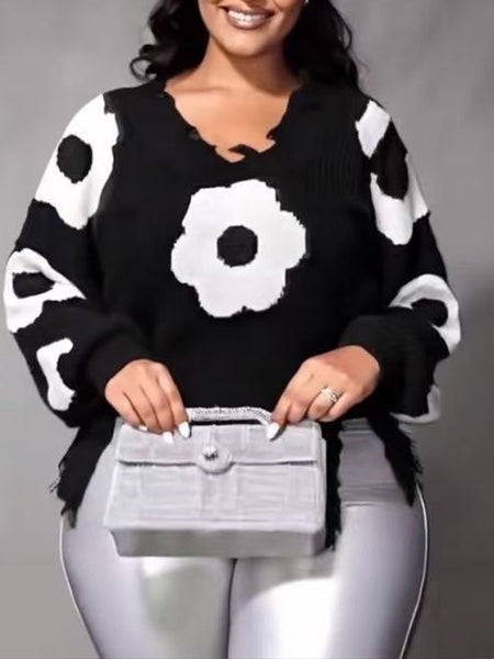 Morchique Floral Distressed Sweater