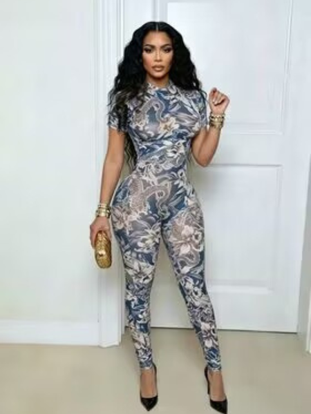 Printed Open-Back Jumpsuit