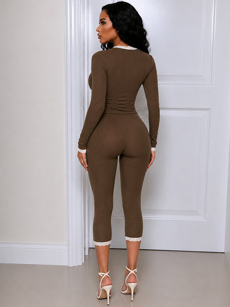 Lace-Combo Top & Capri Pants Set