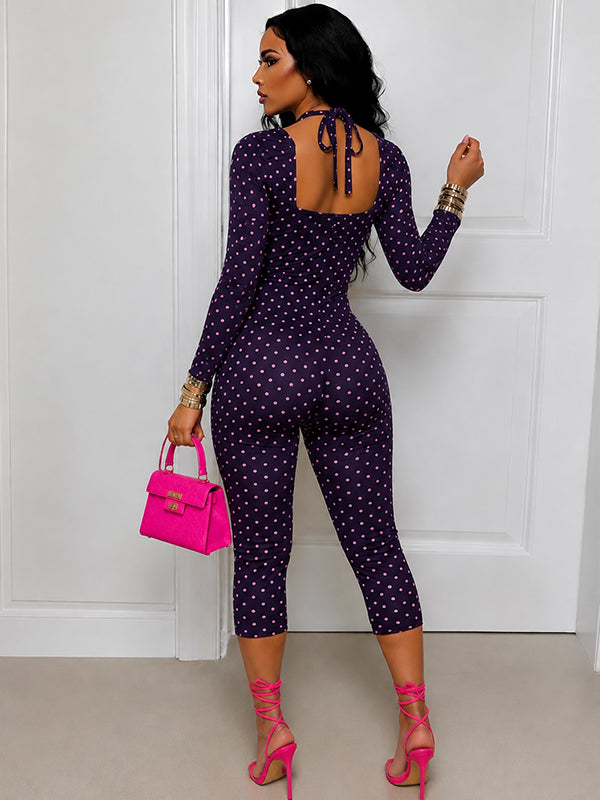 Dot Square-Neck Capri Jumpsuit
