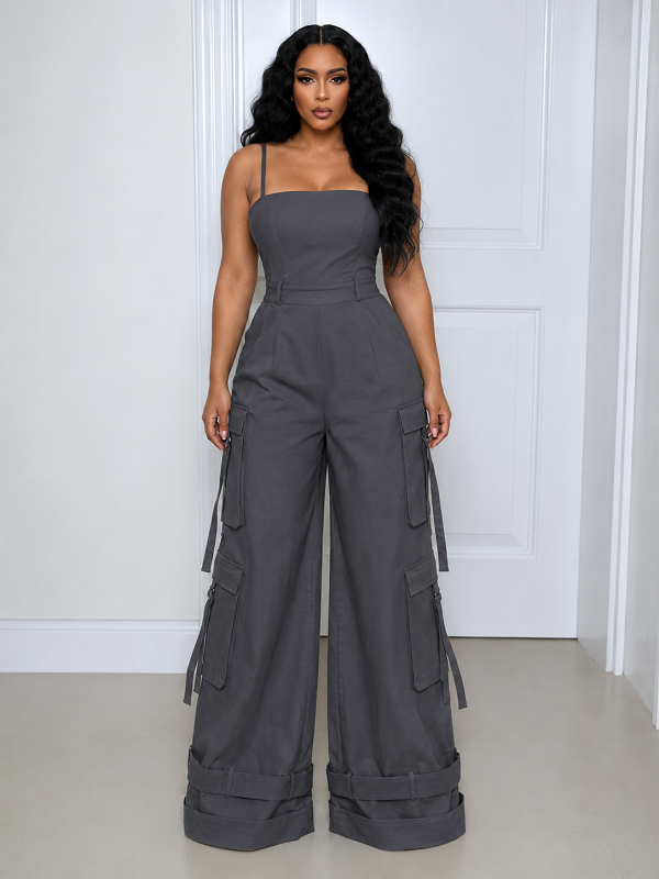 Solid Cami Cargo Jumpsuit