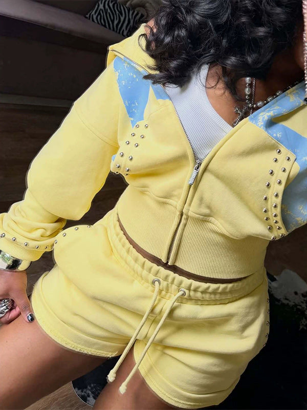 Zip‑Up Hoodie & Drawstring Shorts Set